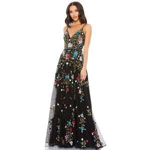 Mac Duggal Black Embellished Floral Sequin Beaded Gown #5400 Size 4
